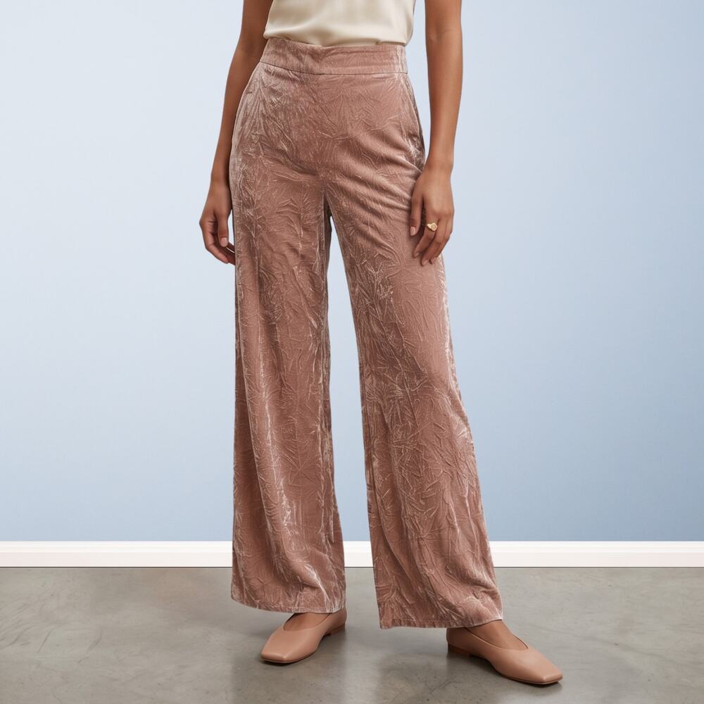 Aritzia Wide Leg Velvet-Texture Pants in Dusty Rose